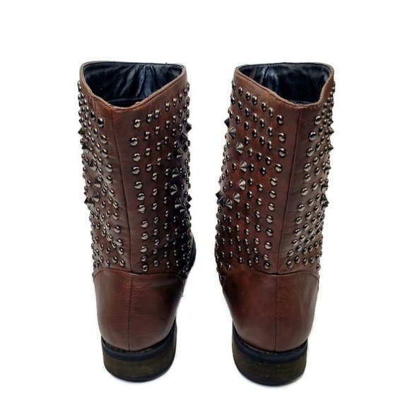 Brown leather boot highlighted by a studded design with a low block heel.* 8 1/2 - Picture 2 of 6
